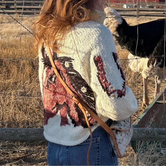 Pilcro Cream and Brown Horse Pattern Cropped Sweater size XXSP Anthropologie - Picture 5 of 8